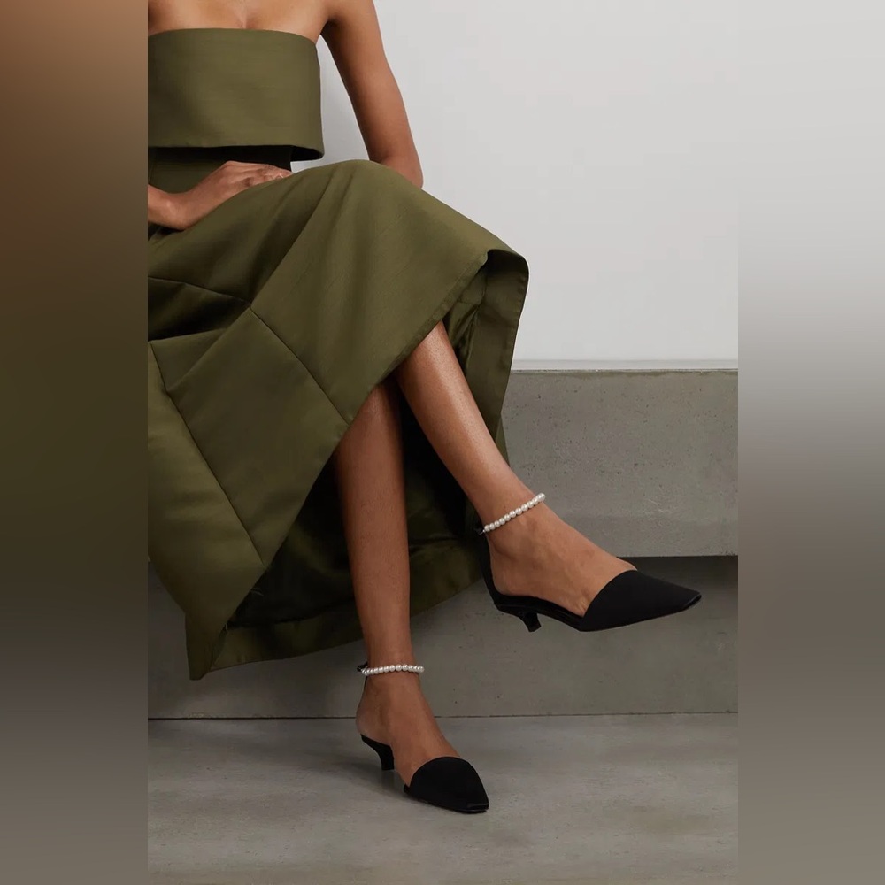 Toteme Faux Pearl-Embellished Satin Pumps